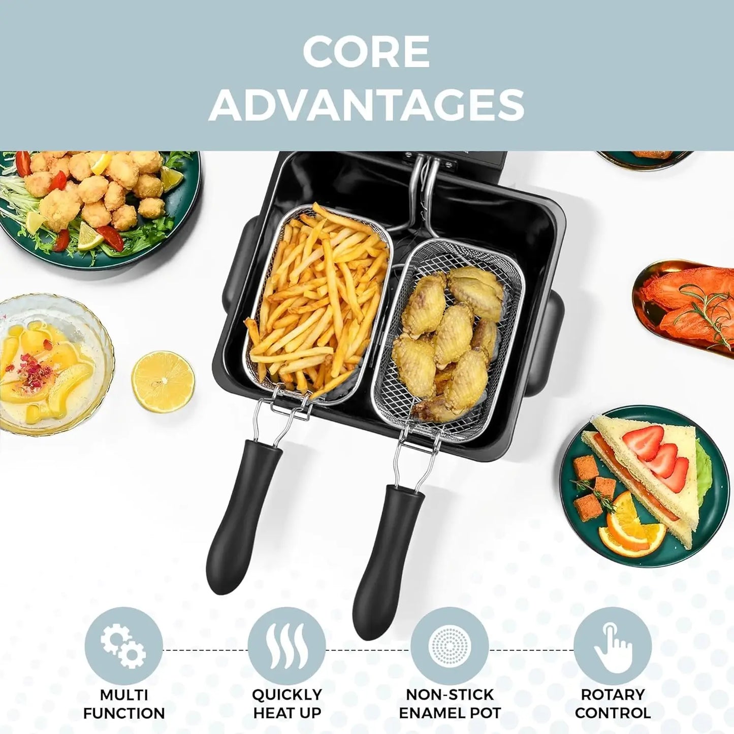 4.5L Electric Deep Fryer with Stainless Steel, Temperature Control, Timer, and Baskets for Fried Chicken and Fries