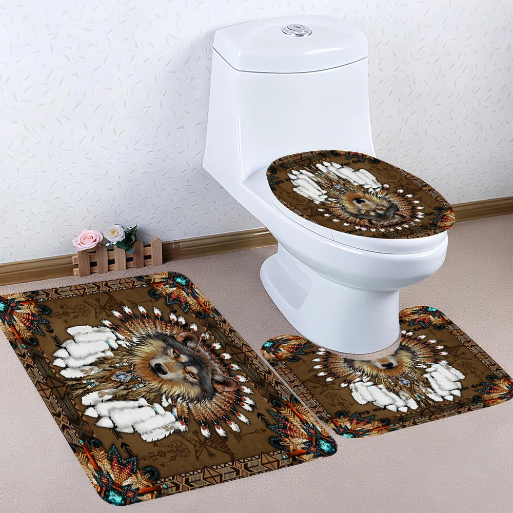 Wolf King Bathroom Four-piece Set - Avant-garde Waterproof Shower Curtain, creating a complete bathroom kit