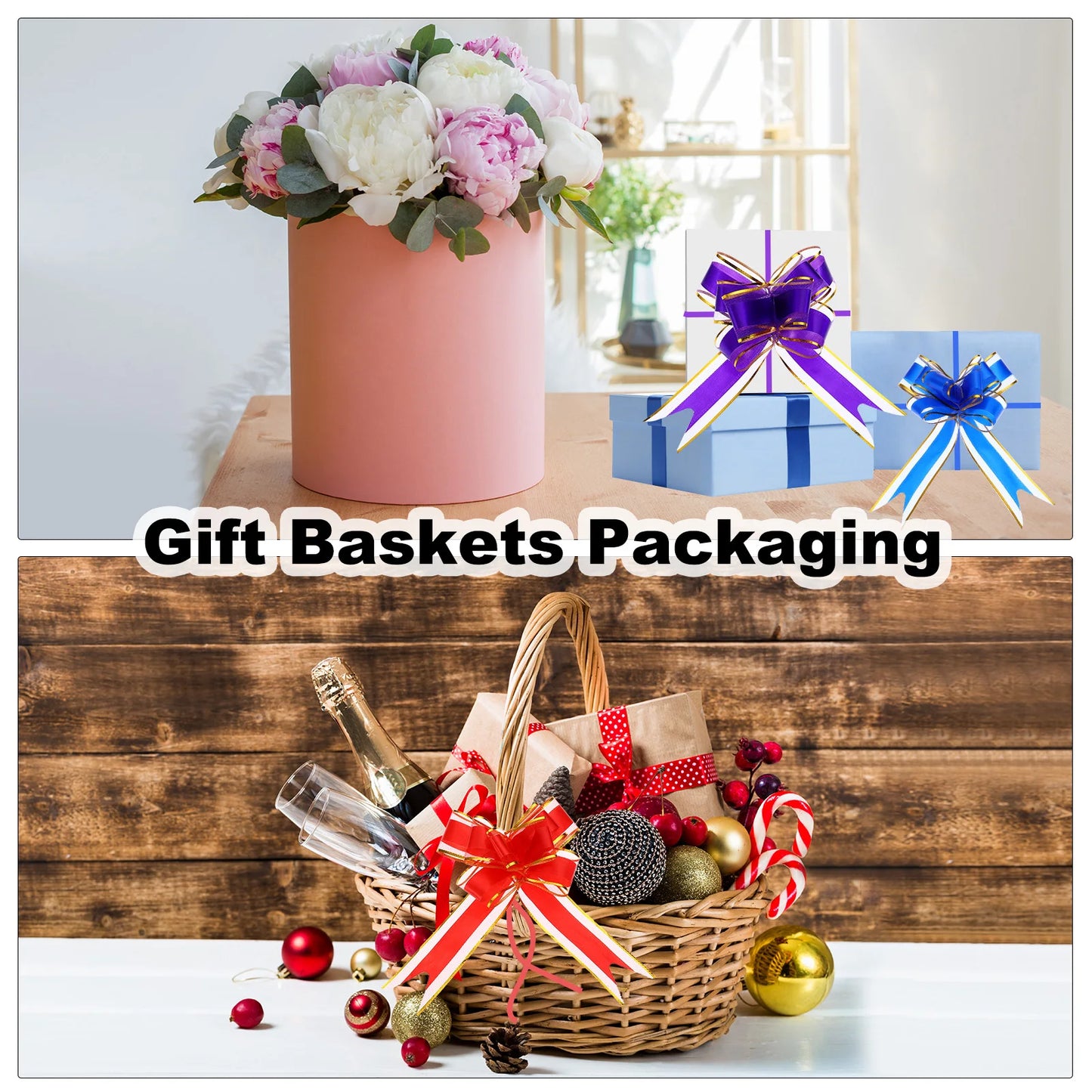 50pcs Pull Bows 5.9 Inch Wide Large Ribbon Gift Bows for Gift Wrapping Gift Baskets Decor Birthday Florist Packaging