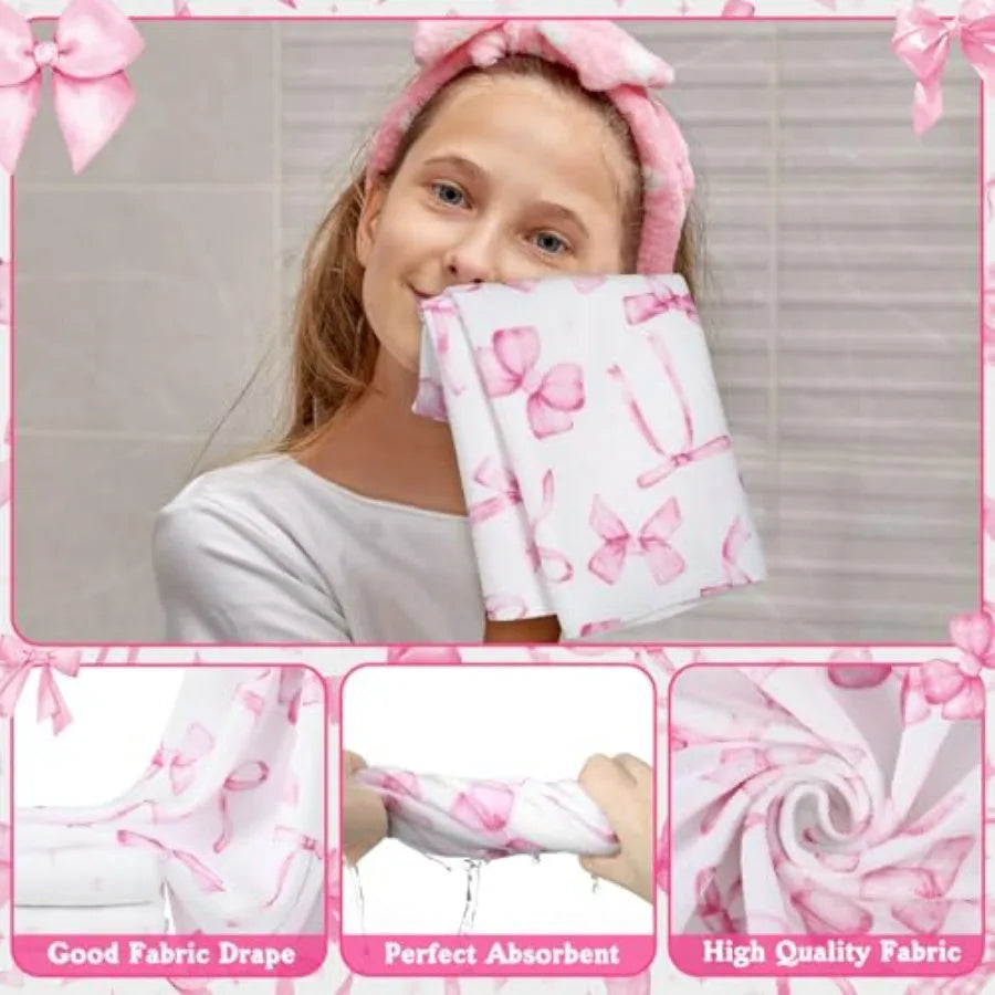 8 Pcs Pink Bow Shower Curtain Set for Bathroom Decor Cute Coquette Aesthetic Girly Bathroom Accessories with Towels Carpet Bath