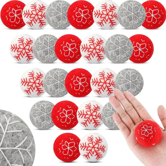 24 Pcs Felt Christmas Ornaments Balls Snowflake Xmas Hanging Wool Felt Balls Large Christmas Ball Tree Ornaments Felted Ball Dec