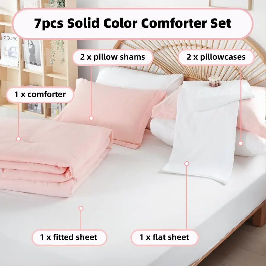 Pink Comforter Sets Full Size Comforter Set with Sheets 7 Piece Soft Microfiber Comforters Set for Women Blush Lightweight Alter