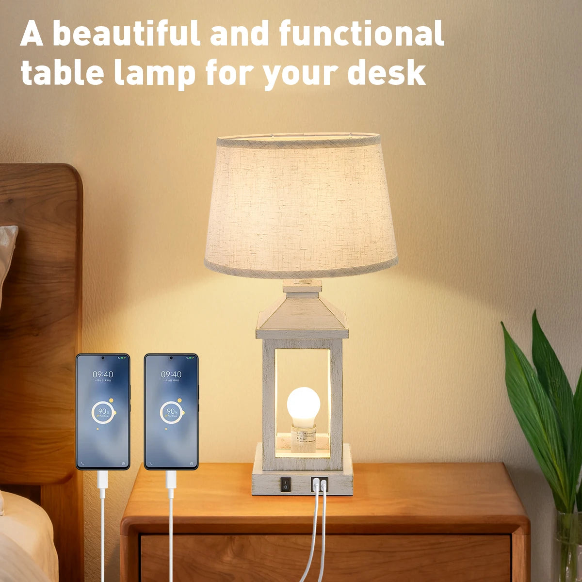 2-Pack 21" Retro Farmhouse Table Lamp for Living Room Bedroom Nightstand  Touch Control Bedside Nightlight Vintage Modern Lamp