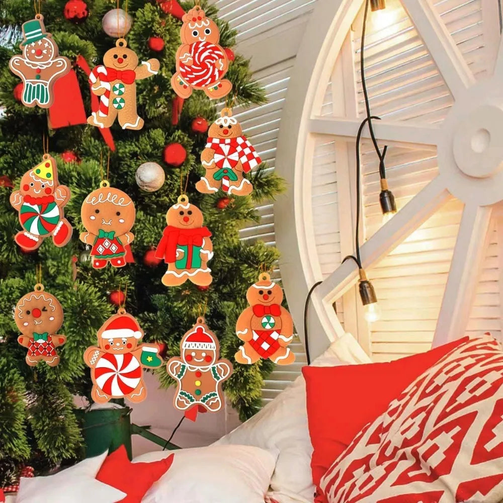 12pcs Gingerbread Man Ornaments - Plastic Gingerbread Figurines, Christmas Tree Hanging Decorations for Christmas Decoration