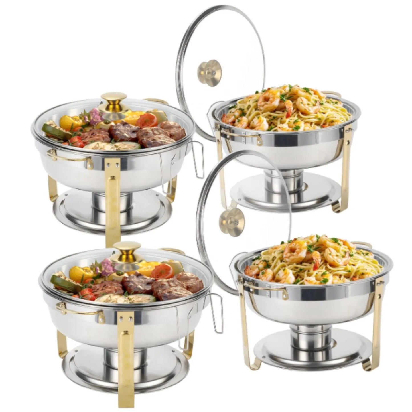 2/4/6 Pack Stainless Steel Chafing Dish Buffet Chafer Pan Round Catering Warmer w/Glass Lid for Party Banquet