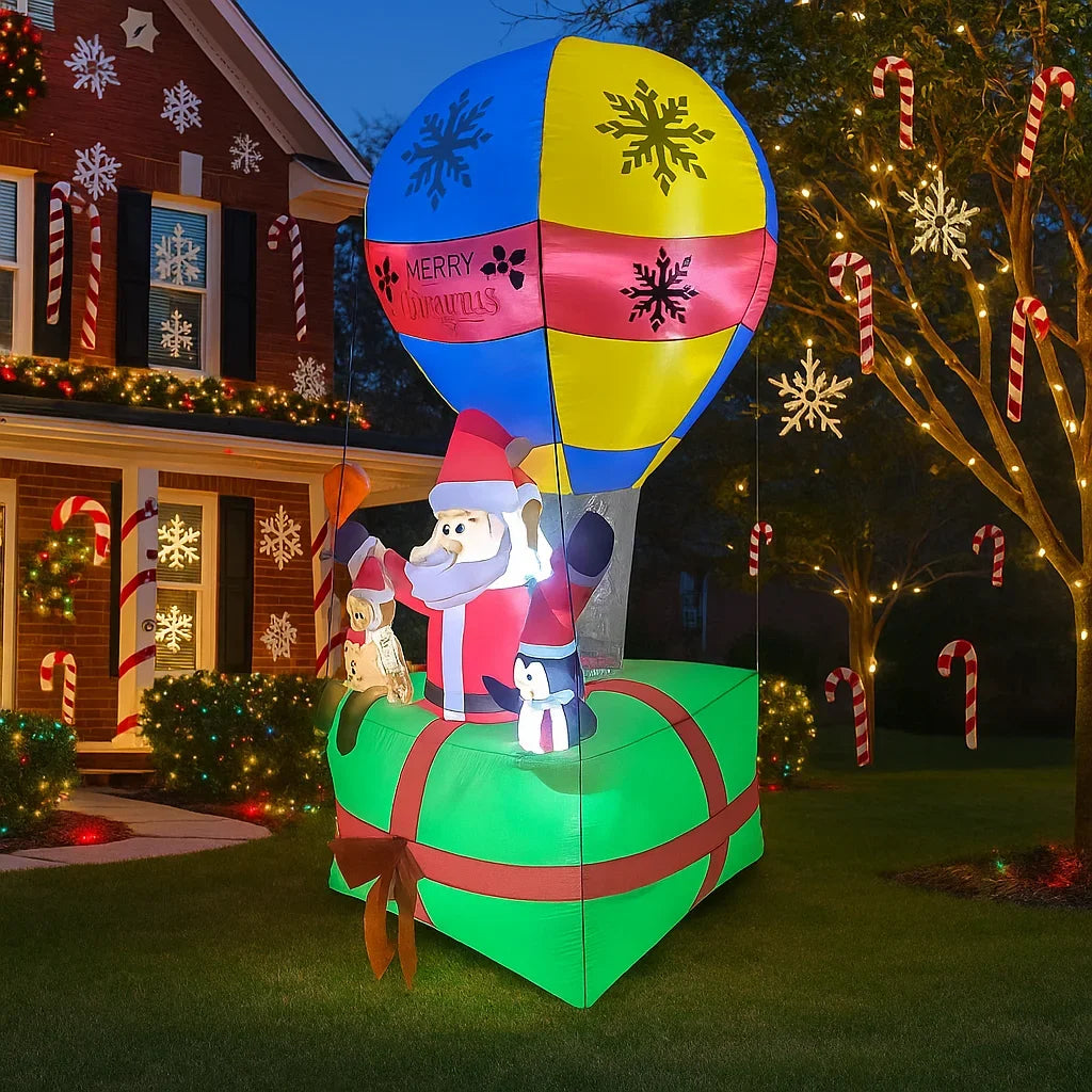 8.9FT Inflatable Toy Christmas Decoration Inflatable Santa Claus In Hot Air Balloon Yard Ornament With LED Lights Supplies Decor