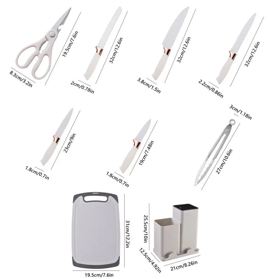 19pcs Food Grade Silicone Brodark Kitchenware Set, Cooking Spoon, Shovel, Cutting Board, Fruit Knife, Chef Knife, Combination Se