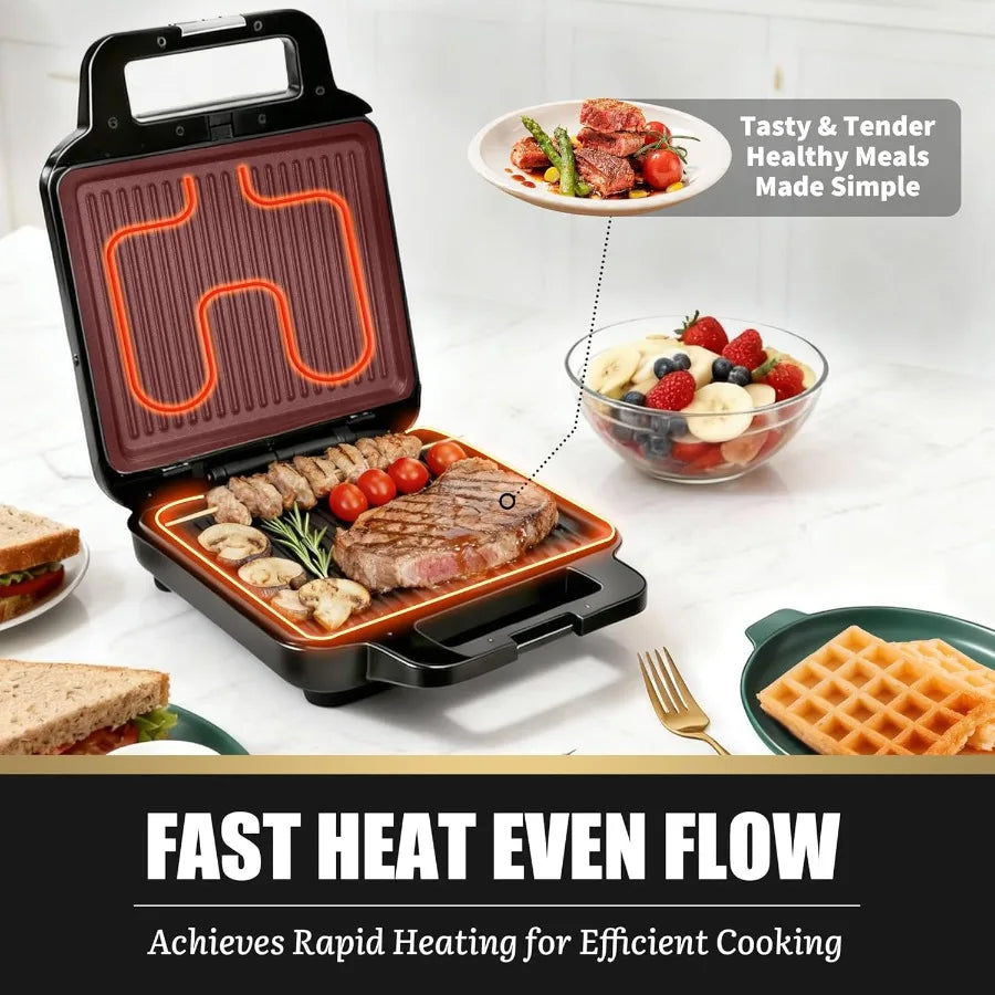 Belgian Waffle Maker with Removable Plates Electrica Large Waffle Iron 3 in 1 Panini Grill Press Breakfast Sandwich Maker Elect