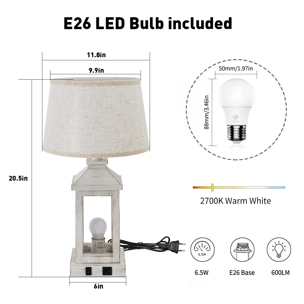 2-Pack 21" Retro Farmhouse Table Lamp for Living Room Bedroom Nightstand  Touch Control Bedside Nightlight Vintage Modern Lamp