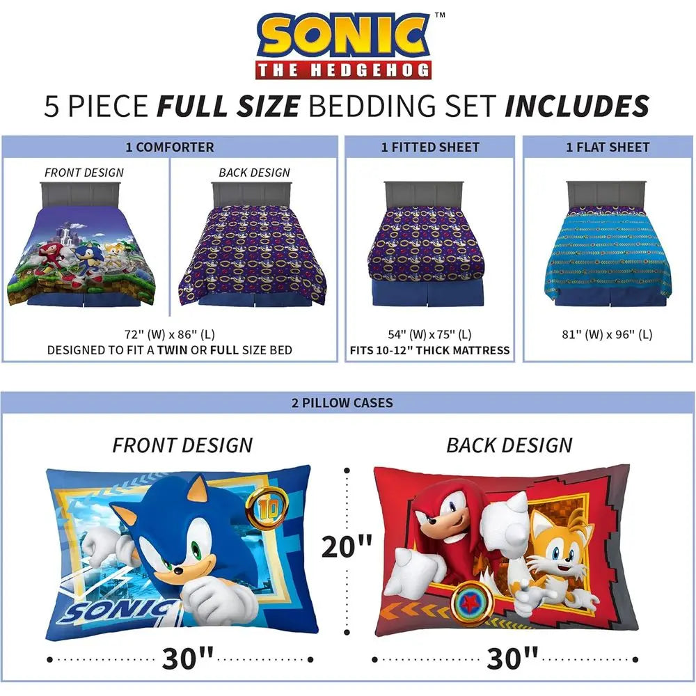 Super Soft Comforter and Sheet Set, 5 Piece Full Size, The Hedge, Anime