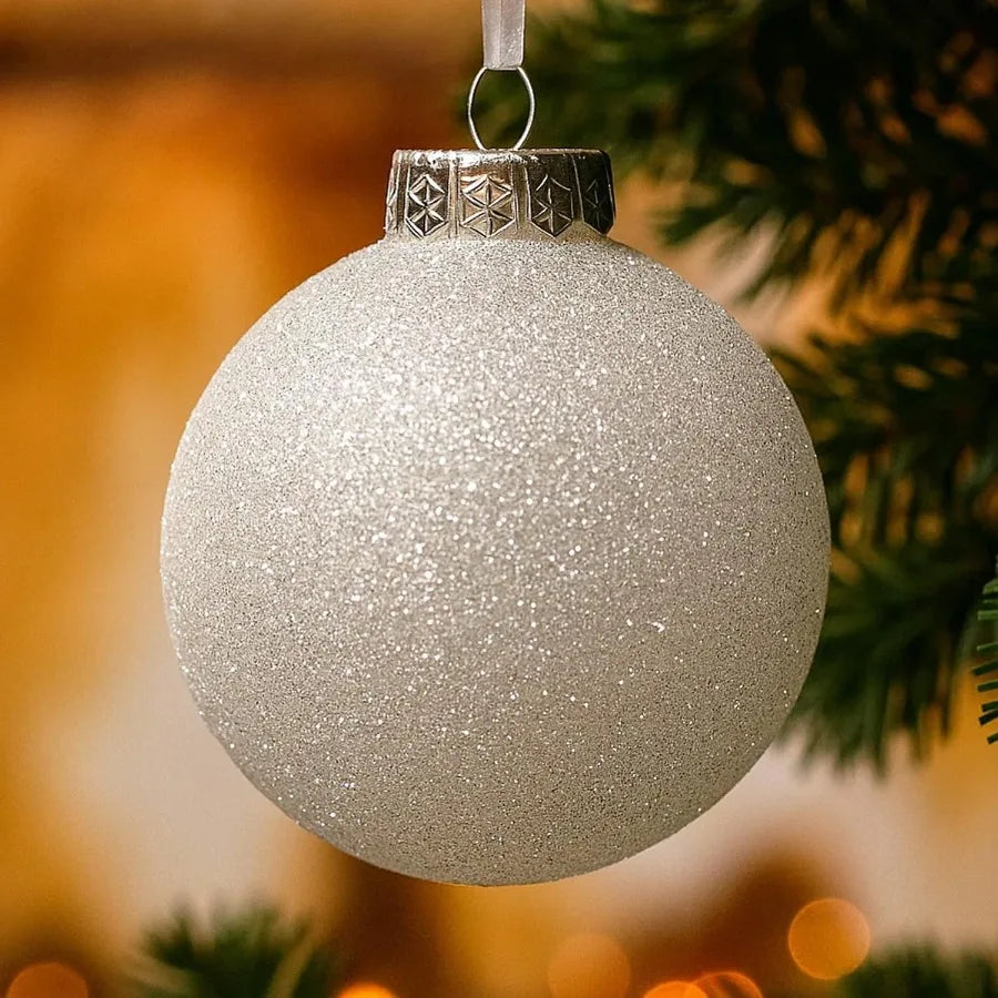 28pc White Christmas Ball Ornaments for Farmhouse Tree Holiday Xmas Decorations Large Shatterproof Plastic 3.15 Inch Glitter Sn