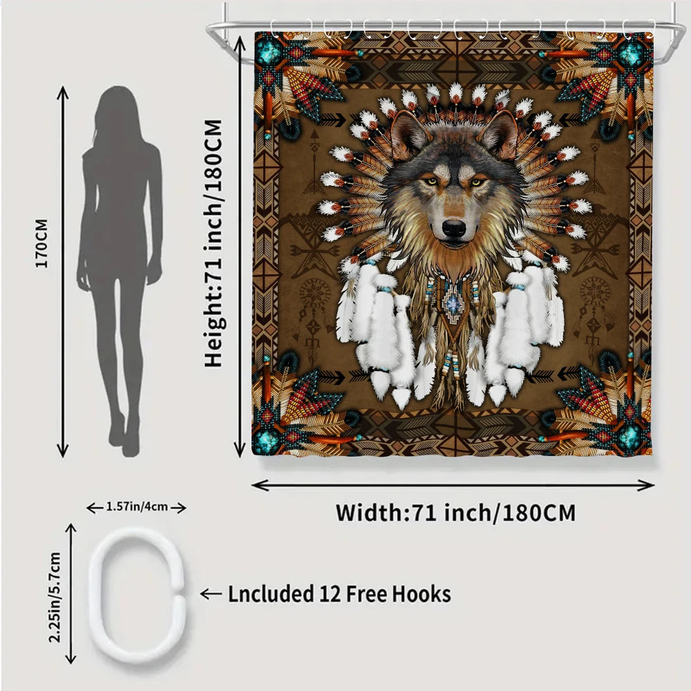 Wolf King Bathroom Four-piece Set - Avant-garde Waterproof Shower Curtain, creating a complete bathroom kit