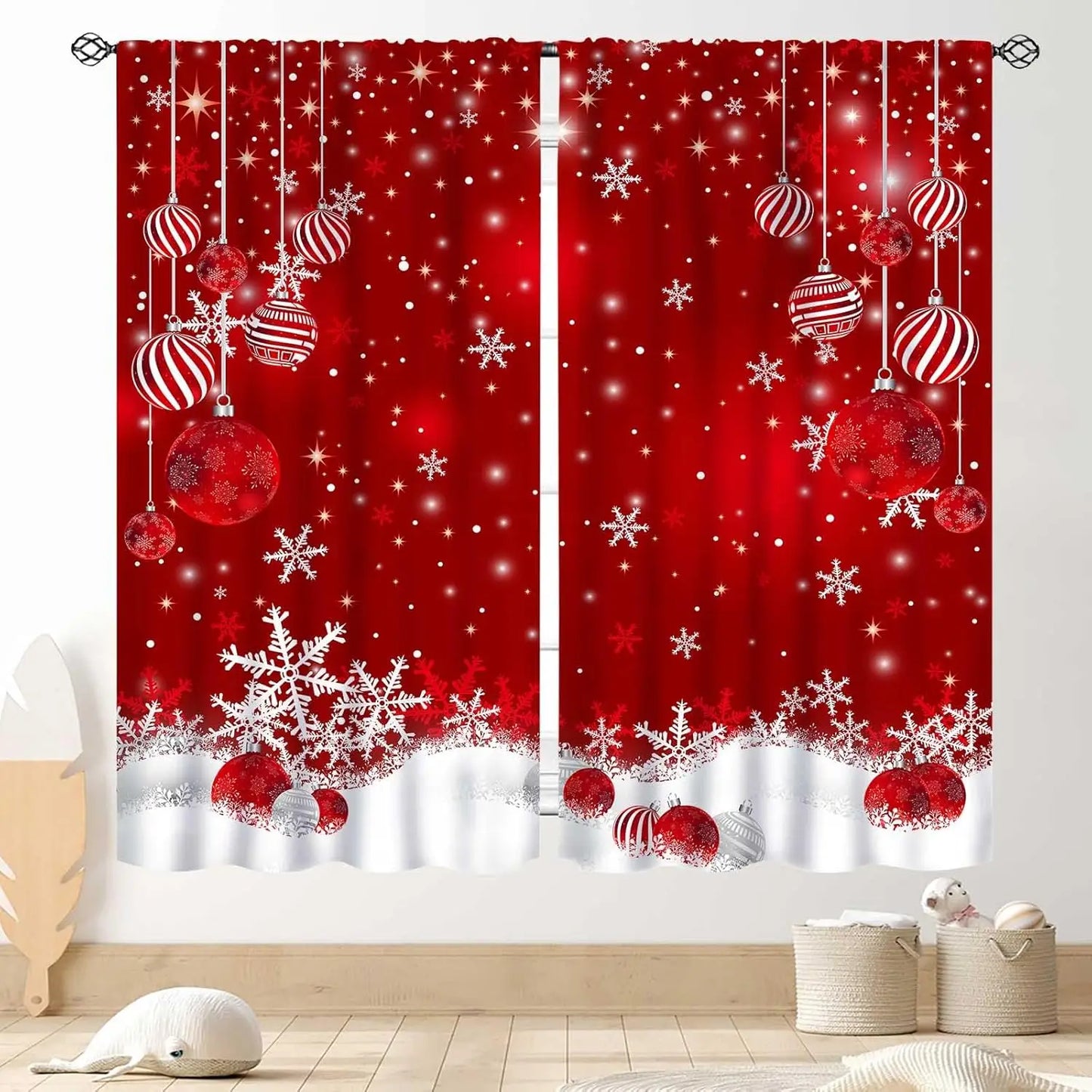 Christmas Tree Curtains, Xmas New Year Winter Snow Forest Merry Christmas Tree Shaped Party Decor Window Drapery Treatments for