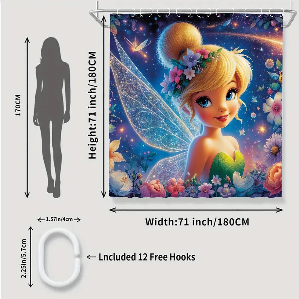 Disney Fairy Bathroom Four-piece Set - Avant-garde Waterproof Shower Curtain, creating a complete bathroom kit