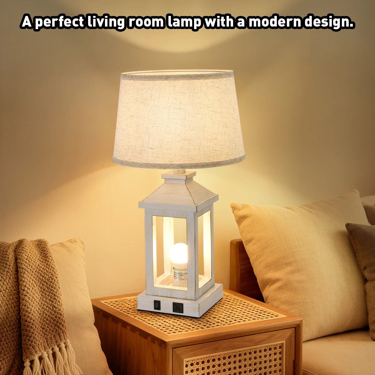 2-Pack 21" Retro Farmhouse Table Lamp for Living Room Bedroom Nightstand  Touch Control Bedside Nightlight Vintage Modern Lamp