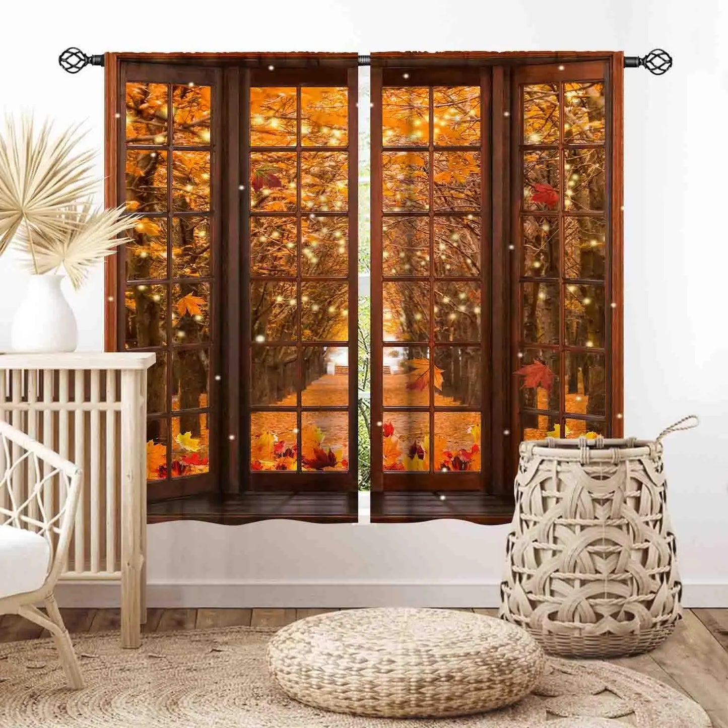 Christmas Tree Curtains, Xmas New Year Winter Snow Forest Merry Christmas Tree Shaped Party Decor Window Drapery Treatments for