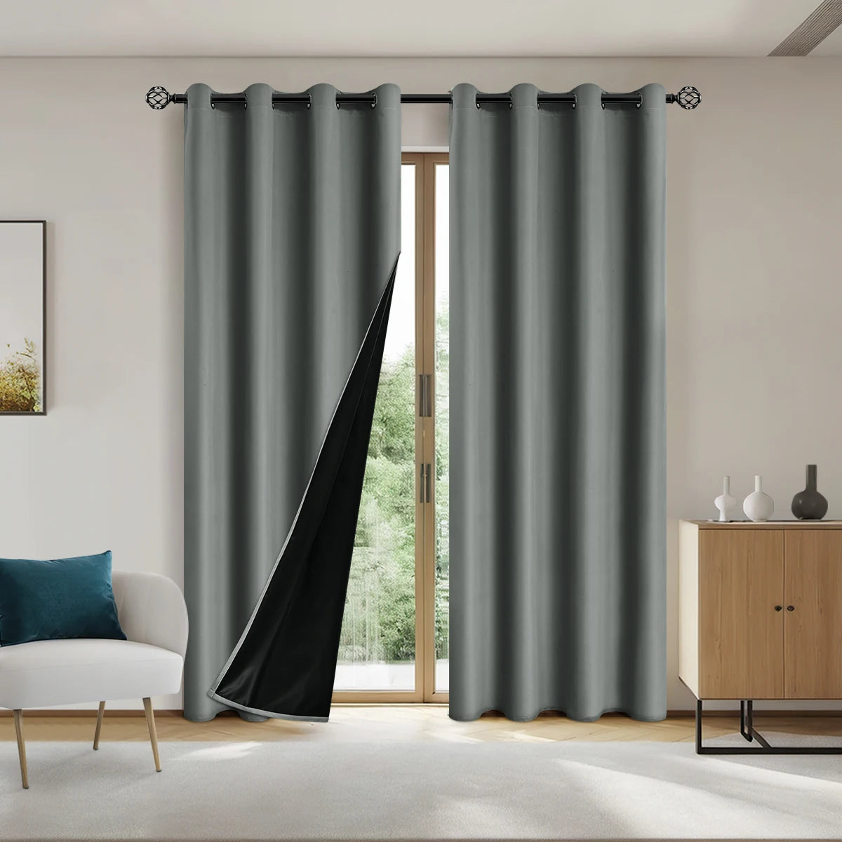 1pc Solid 100% Blackout Curtains with Grommets, Total Privacy Drapes for Bedroom, Beautiful Curtains for Living Room