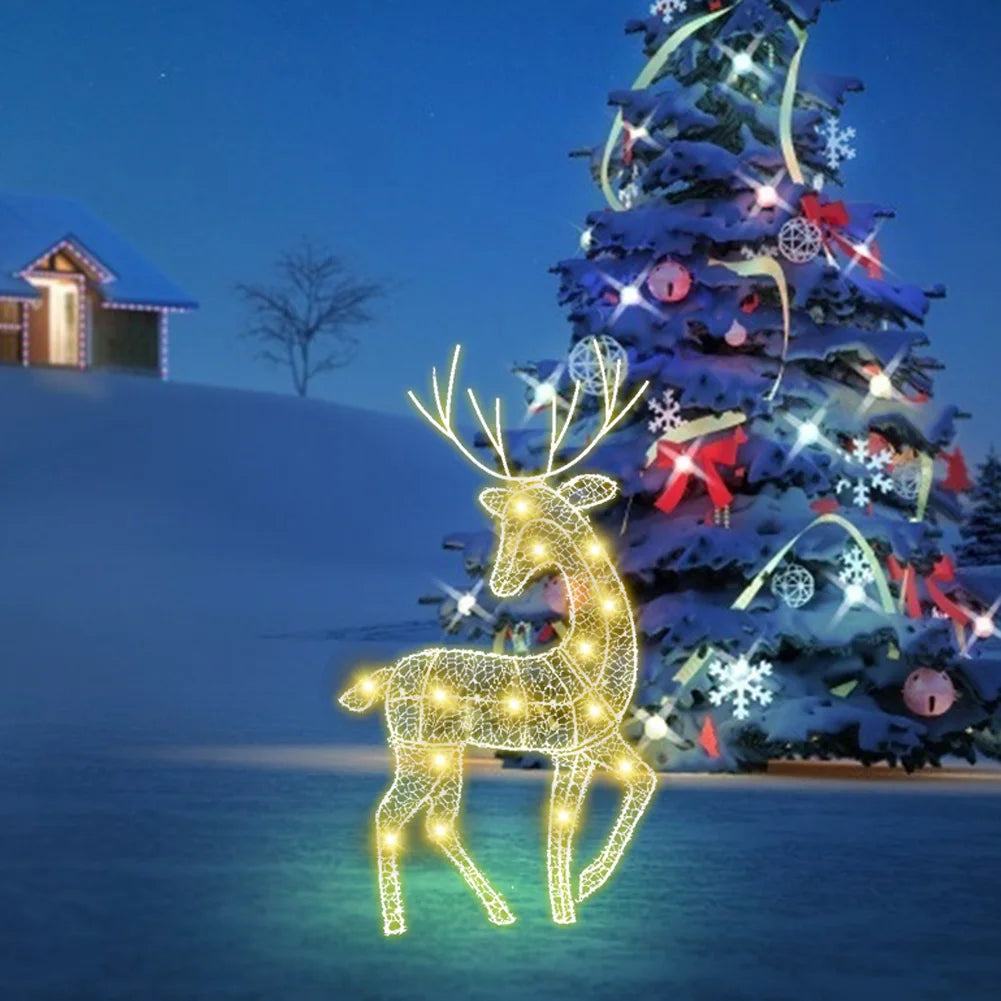 DIY Reindeer Ornaments Battery Powered Iron Art Reindeer Yard Ornament Atmosphere Props Elk Garden Statue Christmas Decorations
