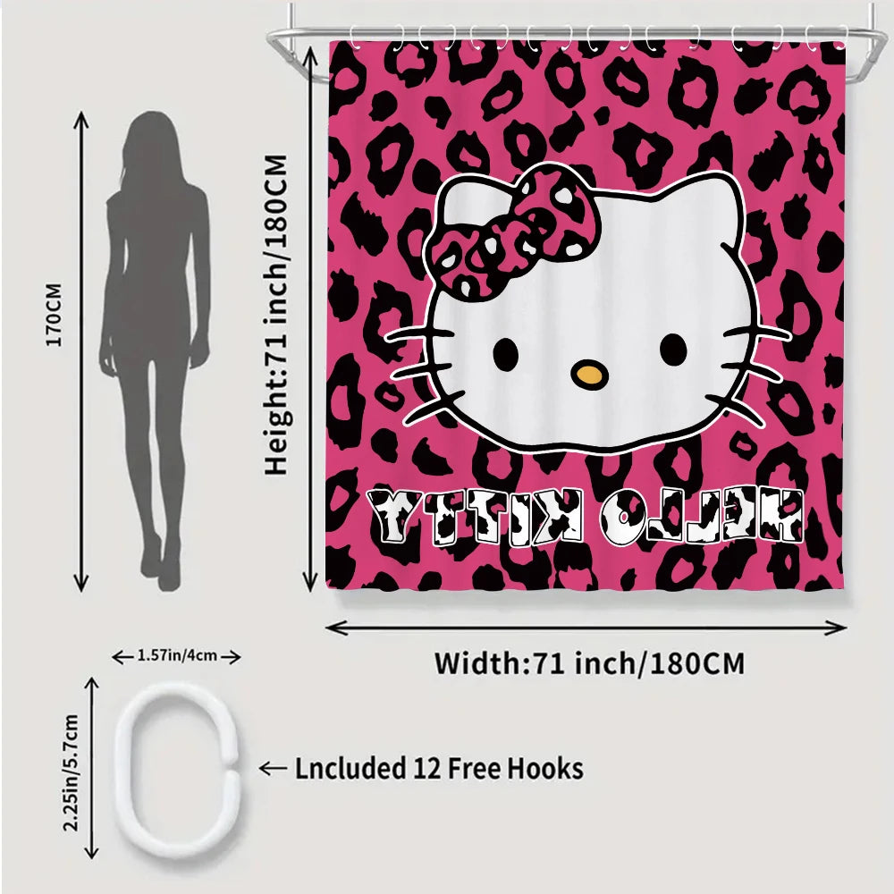 Sanrio Hello Kitty Bathroom Four-Piece Set - Avant-garde Waterproof Shower Curtain, creating a complete bathroom kit