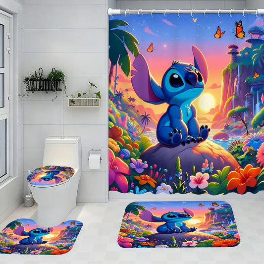 Pink Forest Bathroom Four-piece Set - Avant-garde Waterproof Shower Curtain, creating a complete bathroom kit