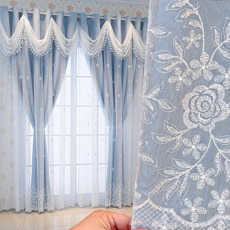 Curtain High-grade Blackout Cloth All-in-one European Double-layer Relief Living Room Bedroom Embroidered Finished Floor Curtain