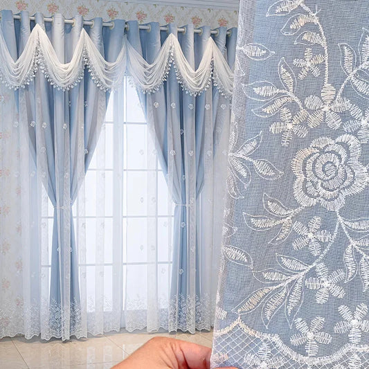 Curtain High-grade Blackout Cloth All-in-one European Double-layer Relief Living Room Bedroom Embroidered Finished Floor Curtain