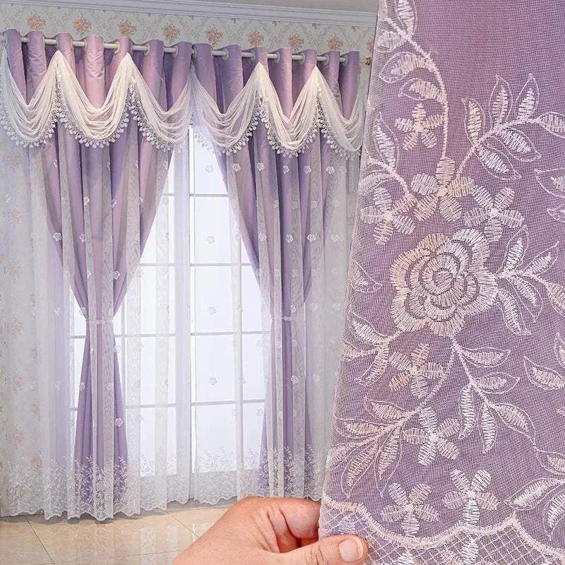 Curtain High-grade Blackout Cloth All-in-one European Double-layer Relief Living Room Bedroom Embroidered Finished Floor Curtain