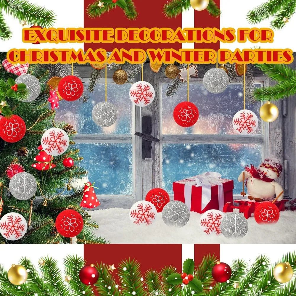 24 Pcs Felt Christmas Ornaments Balls Snowflake Xmas Hanging Wool Felt Balls Large Christmas Ball Tree Ornaments Felted Ball Dec