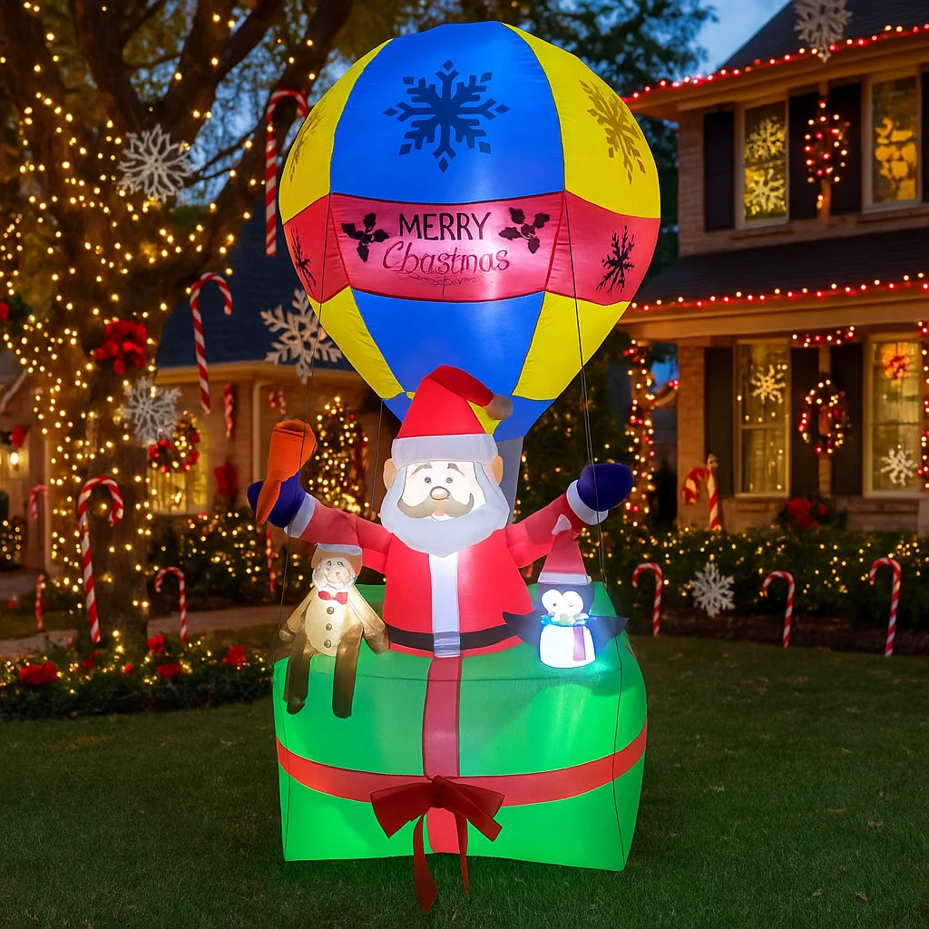 8.9FT Inflatable Toy Christmas Decoration Inflatable Santa Claus In Hot Air Balloon Yard Ornament With LED Lights Supplies Decor