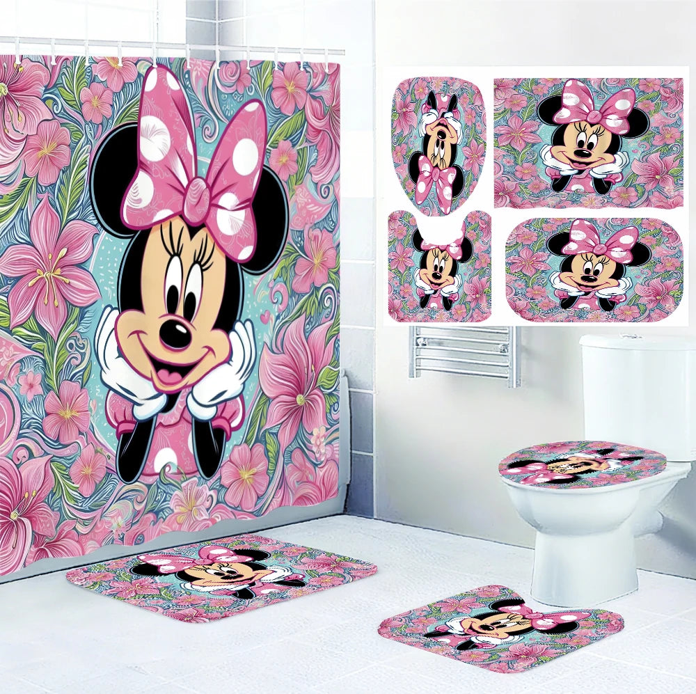 Disney Mickey Mouse Bathroom Four-piece Set - Avant-garde Waterproof Shower Curtain, creating a complete bathroom kit