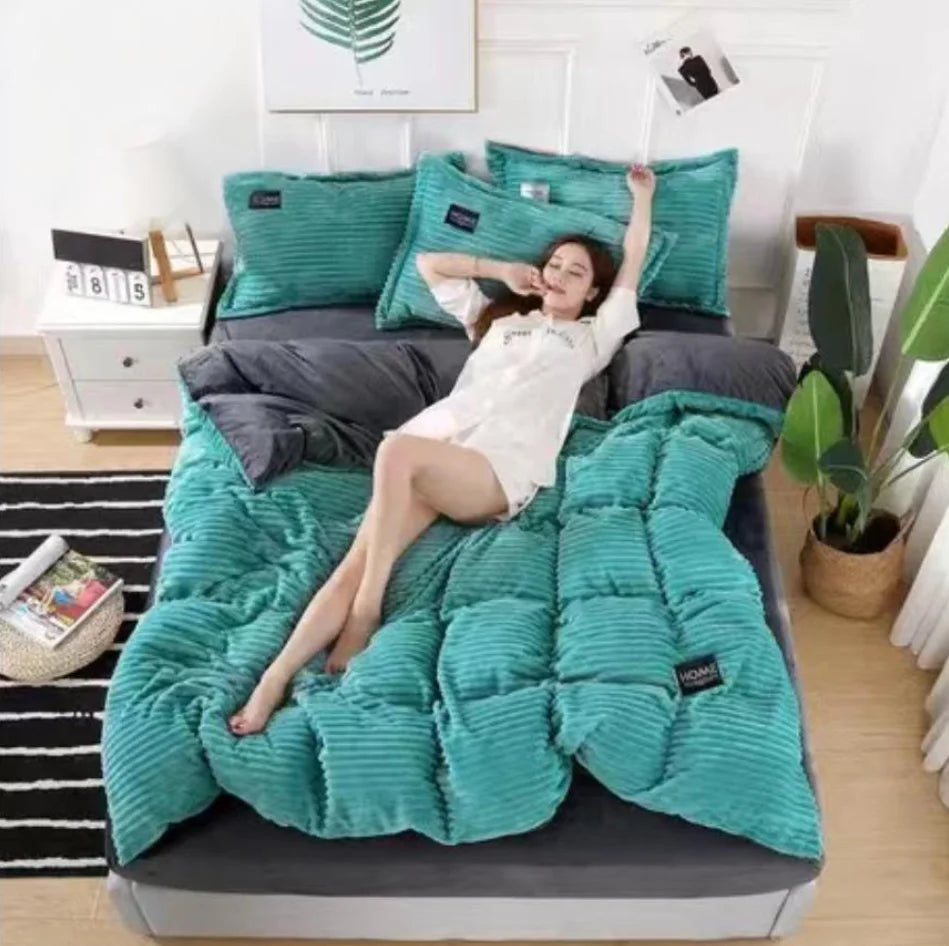 Warm winter duvet cover bedding set Thick Solid Color Velvet Double Soft Quilt Cover Twin Queen King Comforter Cover Sets220*240