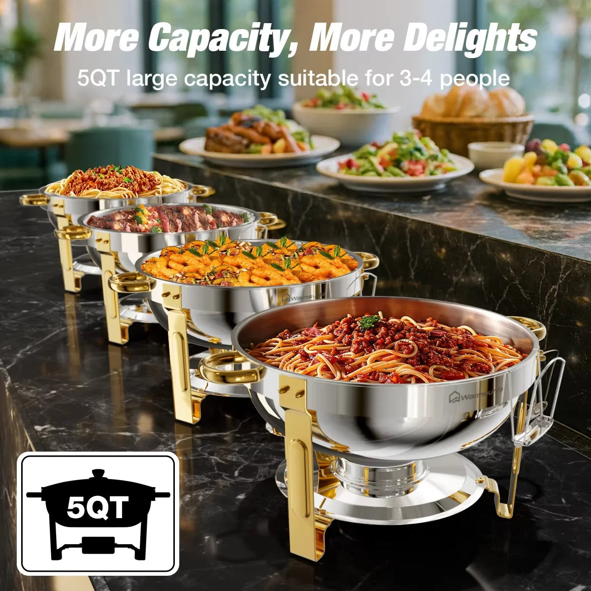 2/4/6 Pack Stainless Steel Chafing Dish Buffet Chafer Pan Round Catering Warmer w/Glass Lid for Party Banquet