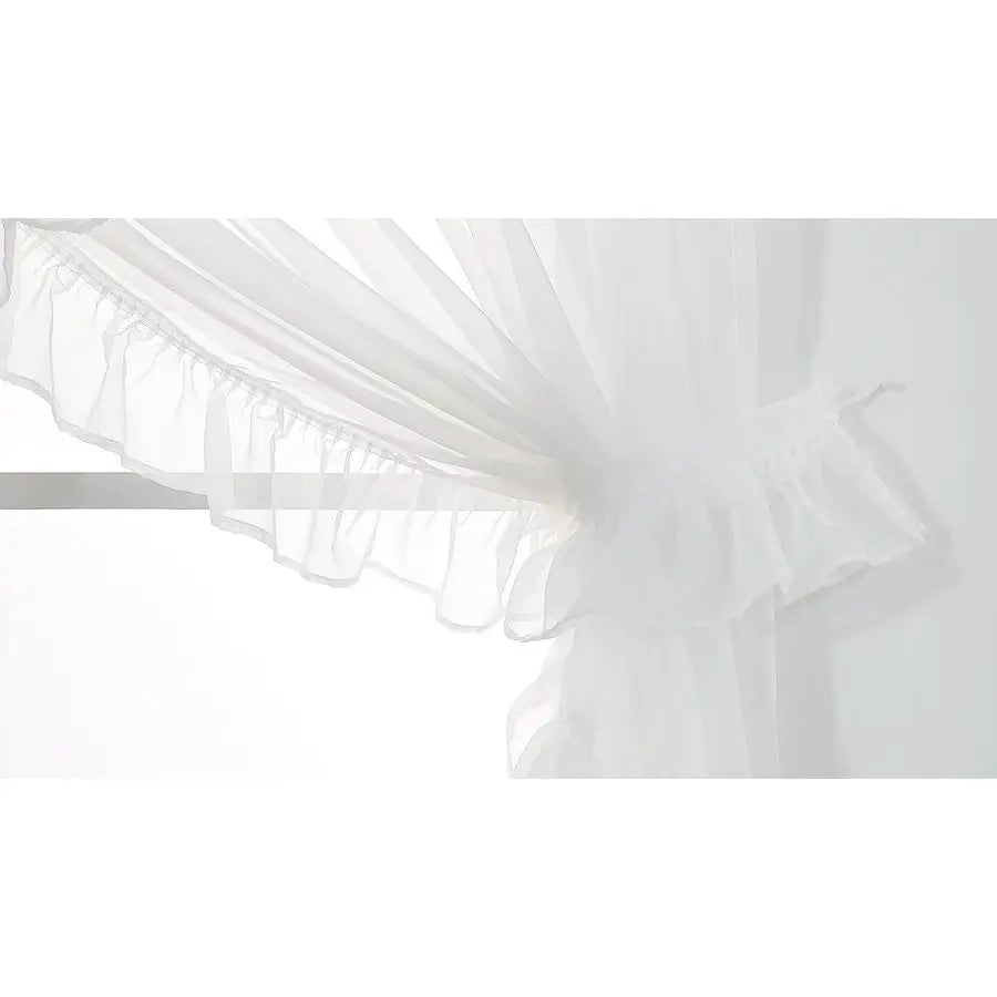 Shabby Chic Double Layer Sheer Ruffled Priscilla Rod Pocket Window Curtain Panel with Tiebacks White 120 W x 84 L