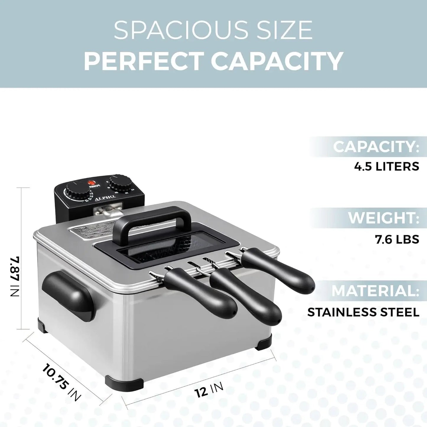4.5L Electric Deep Fryer with Stainless Steel, Temperature Control, Timer, and Baskets for Fried Chicken and Fries