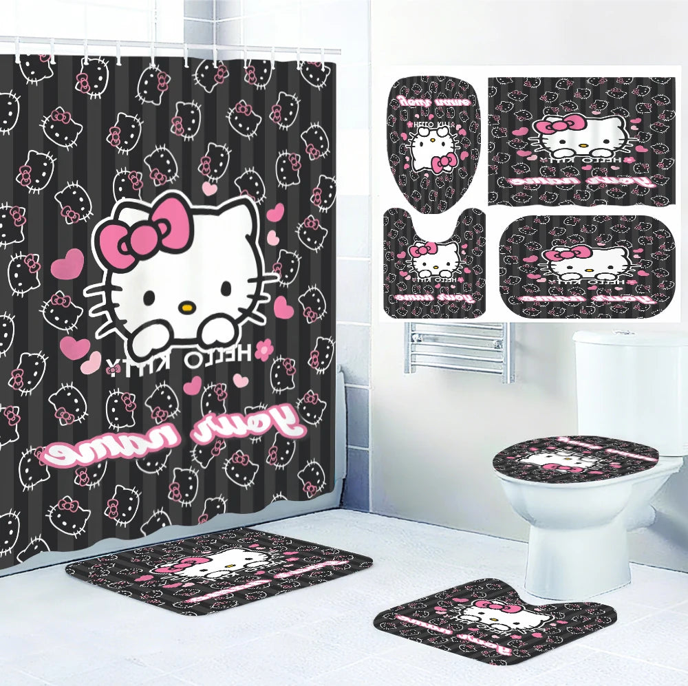 Sanrio Hello Kitty Bathroom Four-Piece Set - Avant-garde Waterproof Shower Curtain, creating a complete bathroom kit
