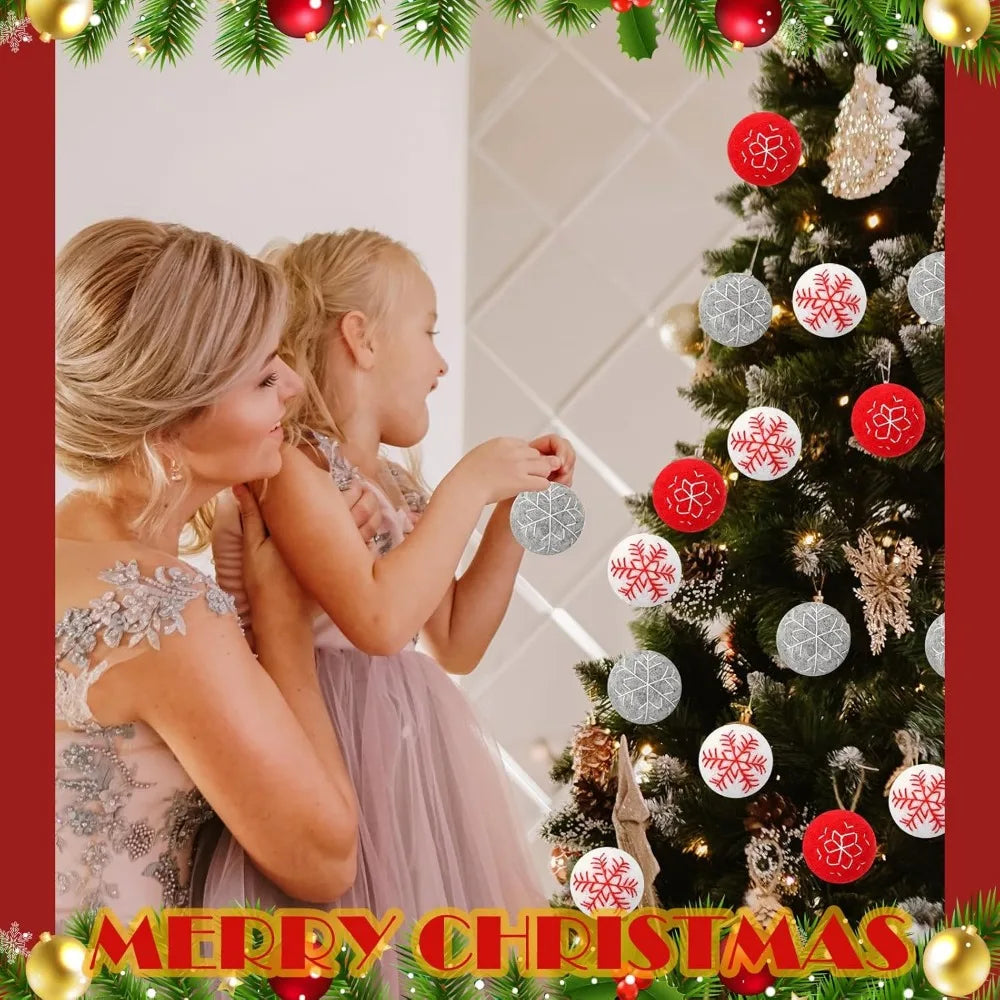 24 Pcs Felt Christmas Ornaments Balls Snowflake Xmas Hanging Wool Felt Balls Large Christmas Ball Tree Ornaments Felted Ball Dec