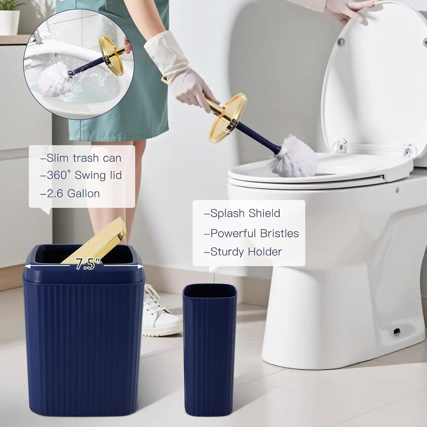 32-Piece Navy Blue Bathroom Set with Non-Slip Rugs, Waterproof Shower Curtain, and Accessories