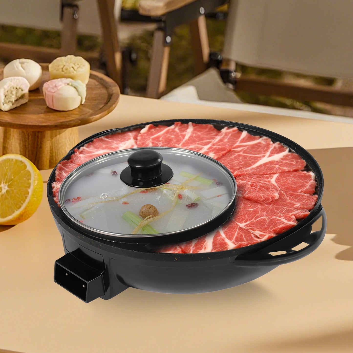 Circular Edition Hotpot Grill Combo Indoor BBQ Electric Hot Pot  Portable Smokeless Grill Temp Control Easy Clean For Home Party