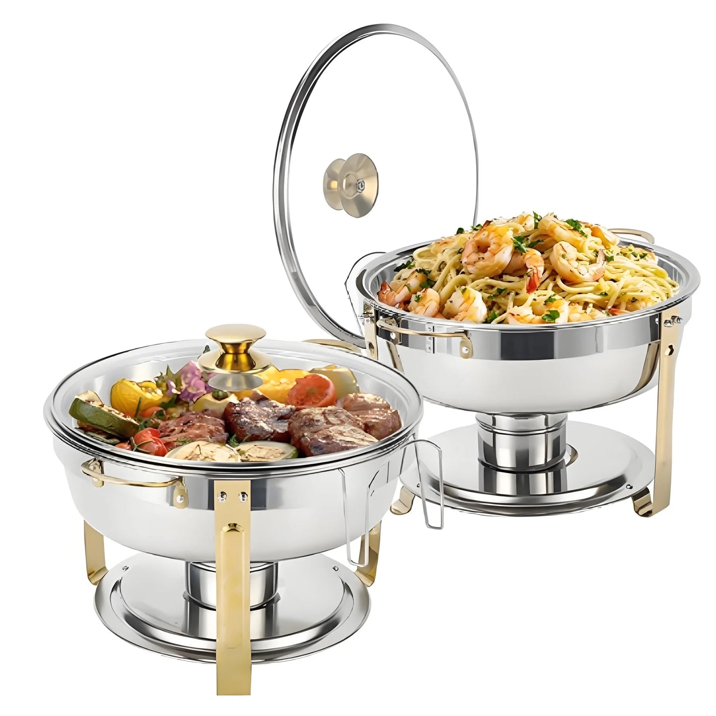 2/4/6 Pack Stainless Steel Chafing Dish Buffet Chafer Pan Round Catering Warmer w/Glass Lid for Party Banquet