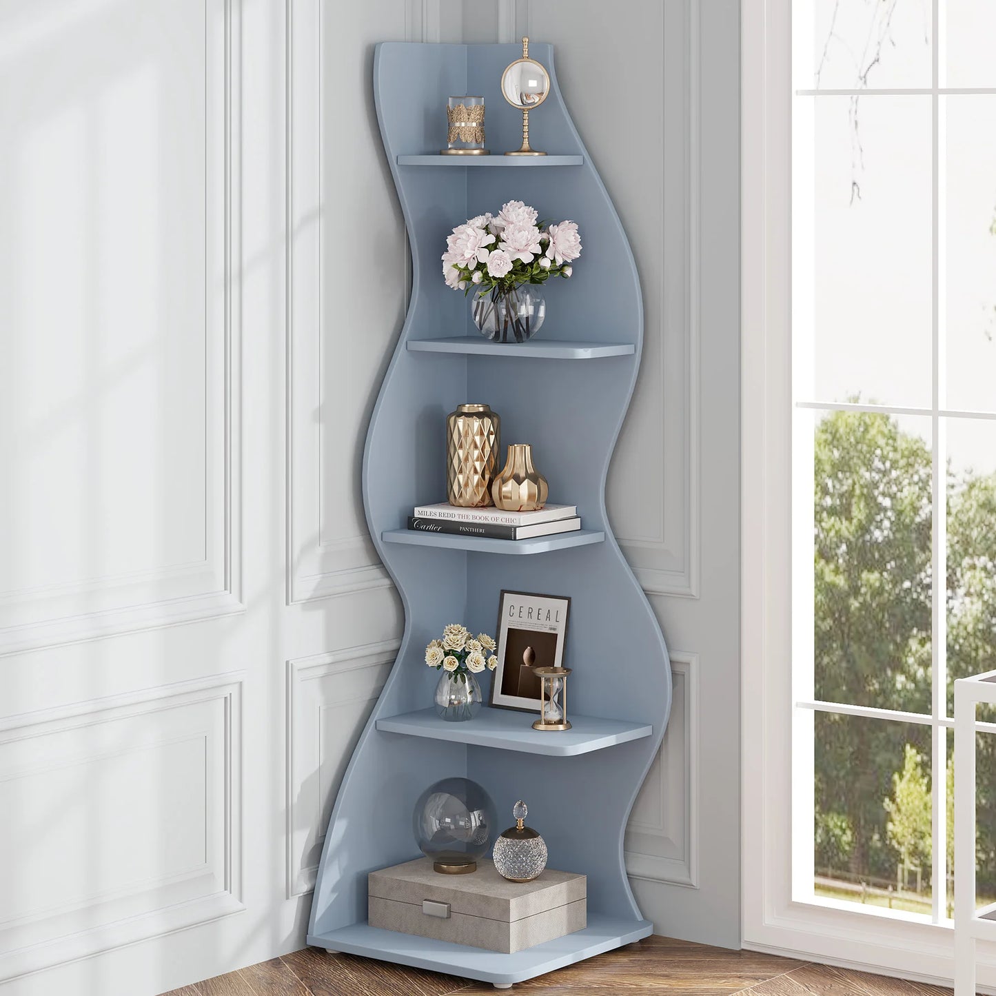 Tribesigns Corner Shelf, Modern 5-Tier Wall Corner Bookshelf, Stylish Corner Small Bookcase Storage Rack Plant Stand