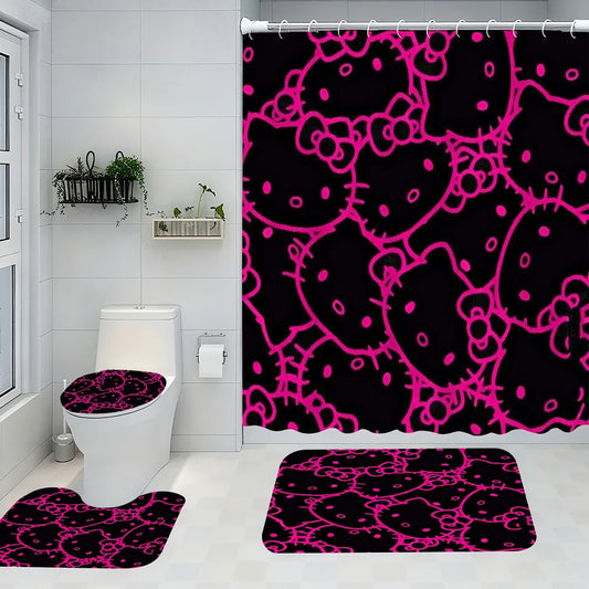Sanrio Hello Kitty Bathroom Four-Piece Set - Avant-garde Waterproof Shower Curtain, creating a complete bathroom kit