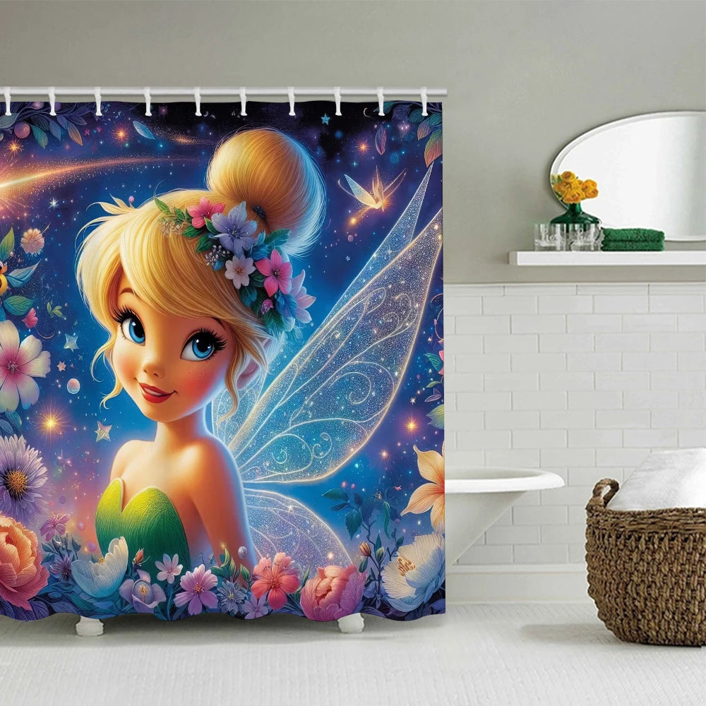 Disney Fairy Bathroom Four-piece Set - Avant-garde Waterproof Shower Curtain, creating a complete bathroom kit