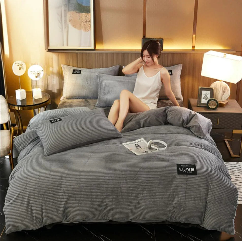 Warm winter duvet cover bedding set Thick Solid Color Velvet Double Soft Quilt Cover Twin Queen King Comforter Cover Sets220*240