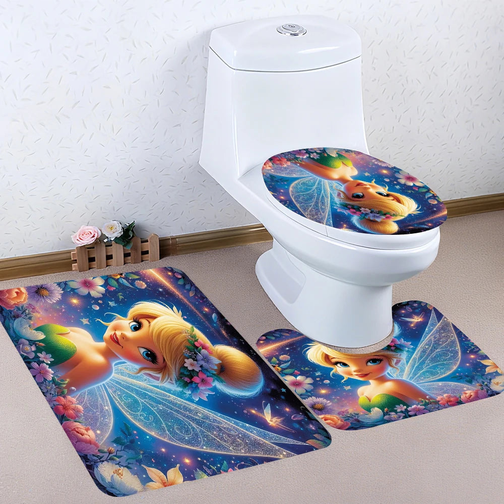 Disney Fairy Bathroom Four-piece Set - Avant-garde Waterproof Shower Curtain, creating a complete bathroom kit