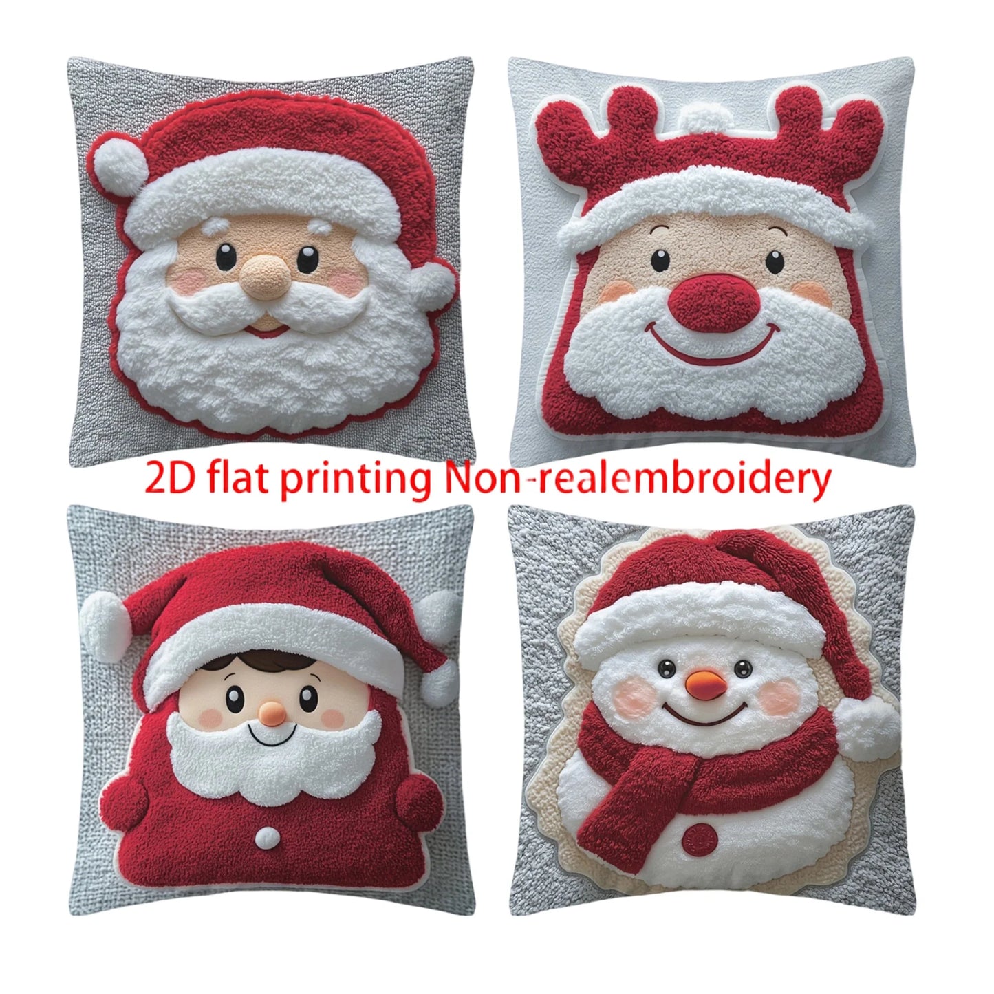 Set of 4 Christmas Pillow Covers with Festive Cartoon Prints - Decorative Holiday Cushion Cases for Sofa Couch Bed