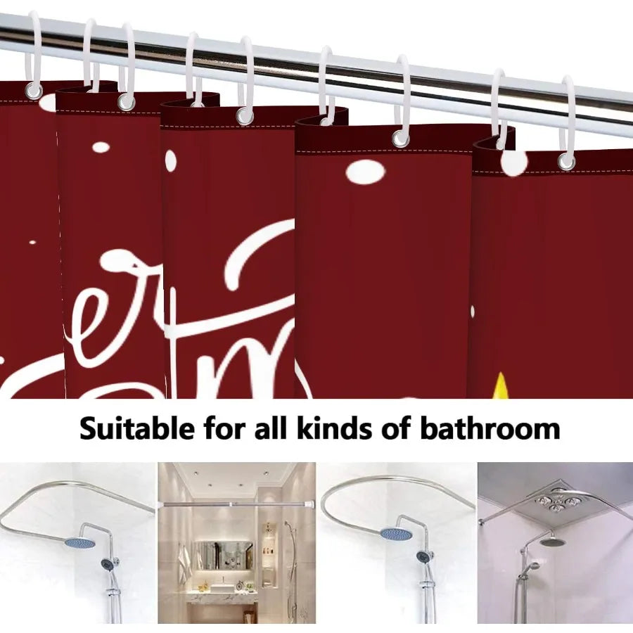Merry Christmas Shower Curtain Snowman Christmas Tree Shower Curtain Sets for Bathroom Red Winter Holiday Xmas Snowflake Shower
