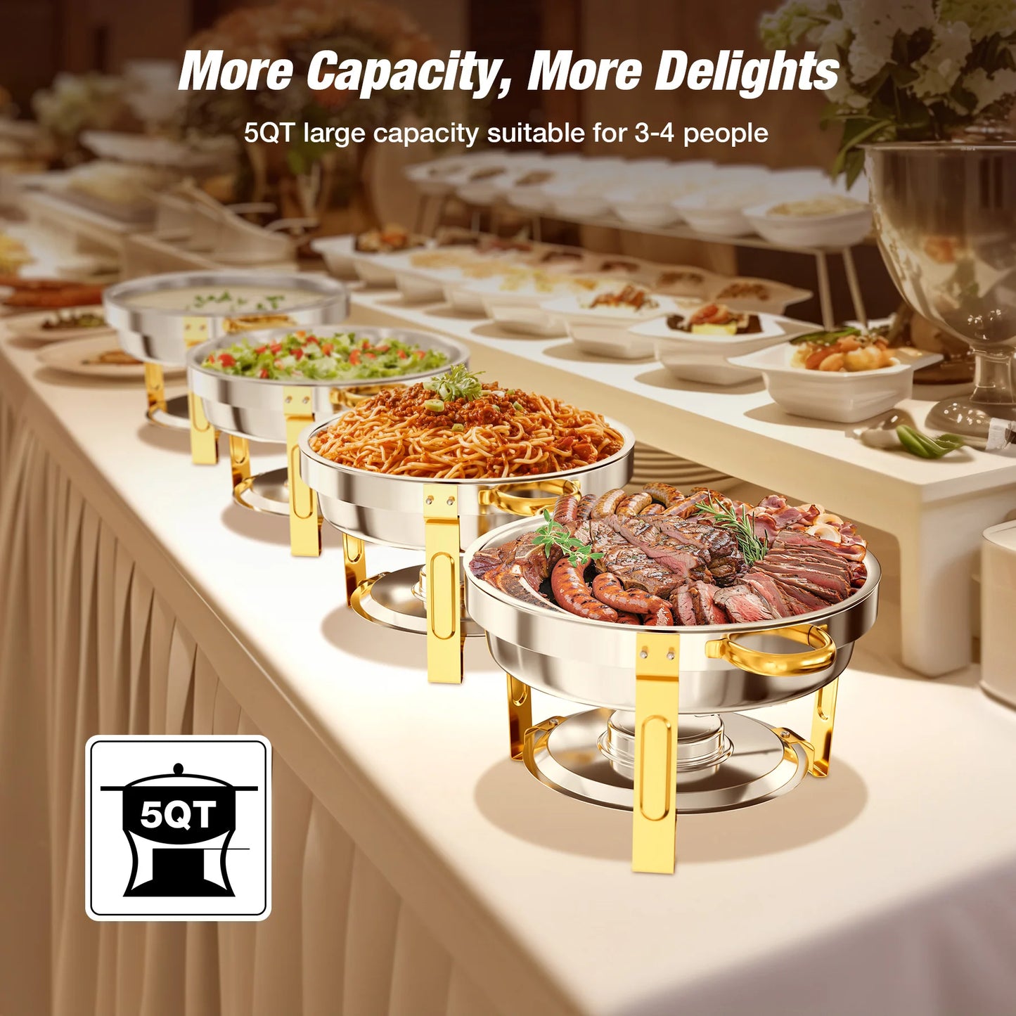 2/4/6 Pack Stainless Steel Chafing Dish Buffet Chafer Pan Round Catering Warmer w/Glass Lid for Party Banquet