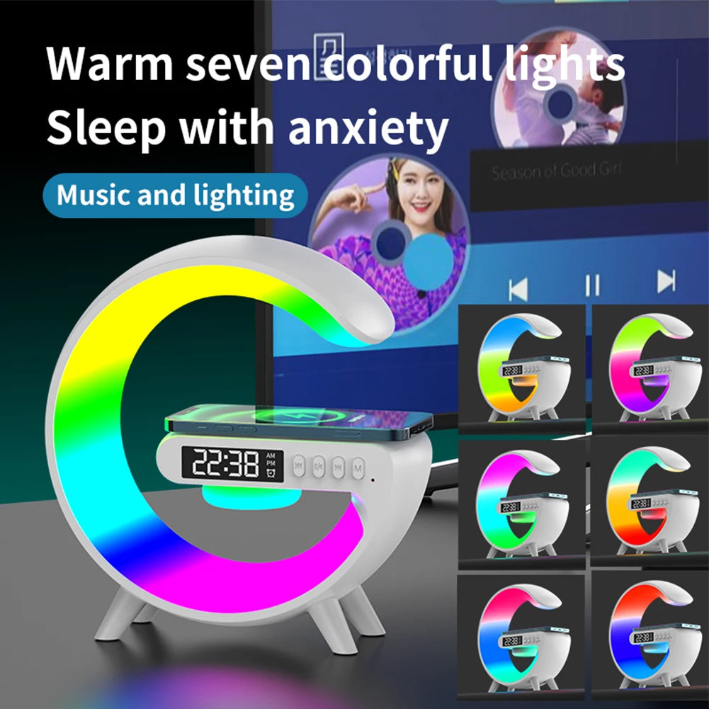 Wireless Speaker Charger Table Lamp with Alarm Clock Charging Function Bedside Lamp Atmosphere Lamp for Living Room Bedroom