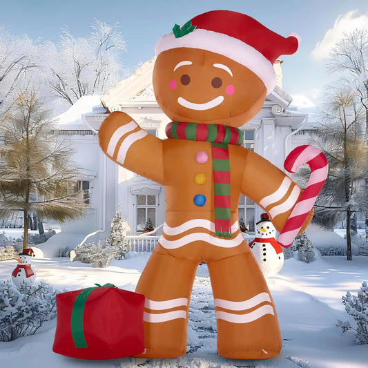 JOYFY 8 FT Christmas Inflatable Gingerbread Man with Candy Cane with Build-in LEDs for Xams Party Outdoor Décor