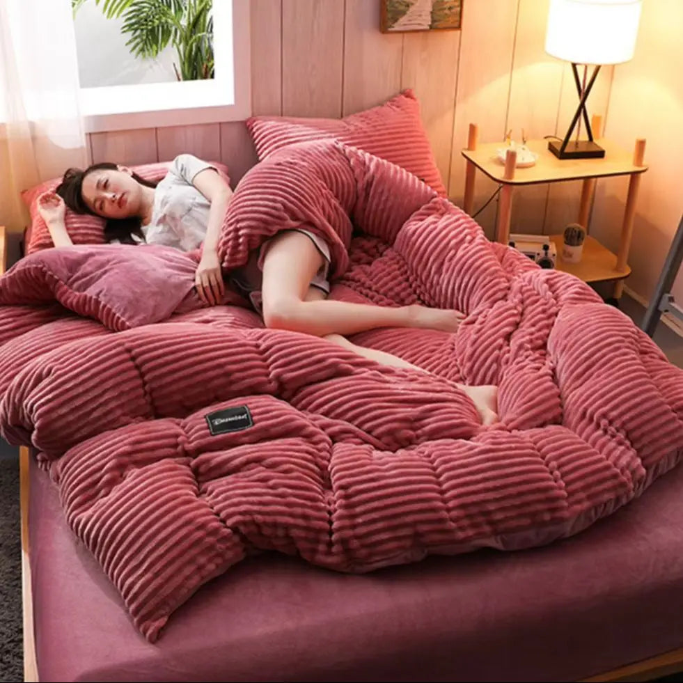 Warm winter duvet cover bedding set Thick Solid Color Velvet Double Soft Quilt Cover Twin Queen King Comforter Cover Sets220*240
